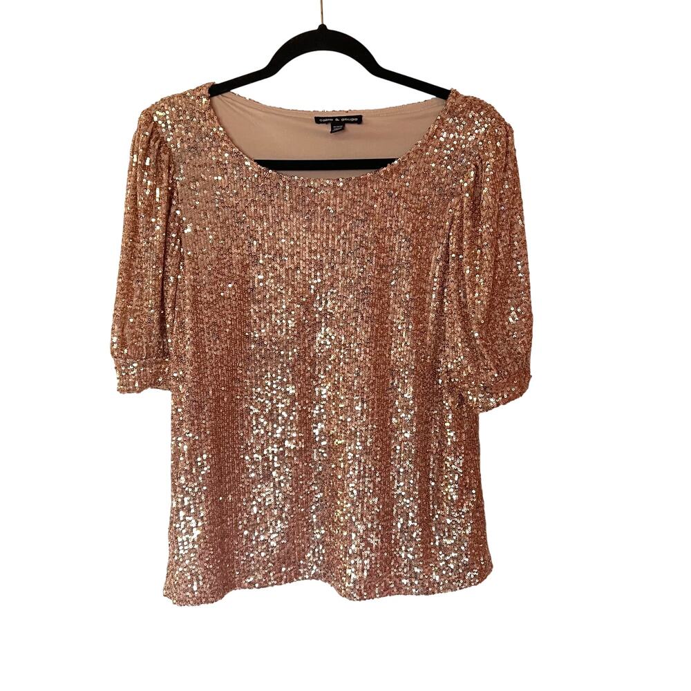 Cable & Gauge Rose Gold Sequin Short Sleeve Top